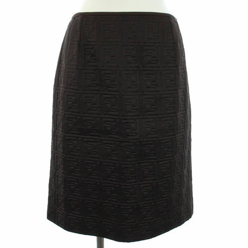 フェンディ FENDI ズッカ柄 キルティング スカート ひざ丈 フレア 40 M  