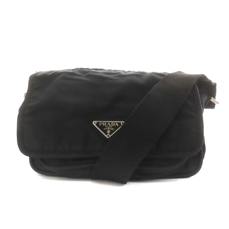 プラダ PRADA 三角プレート ショルダーバッグ ポシェット ナイロン 黒 