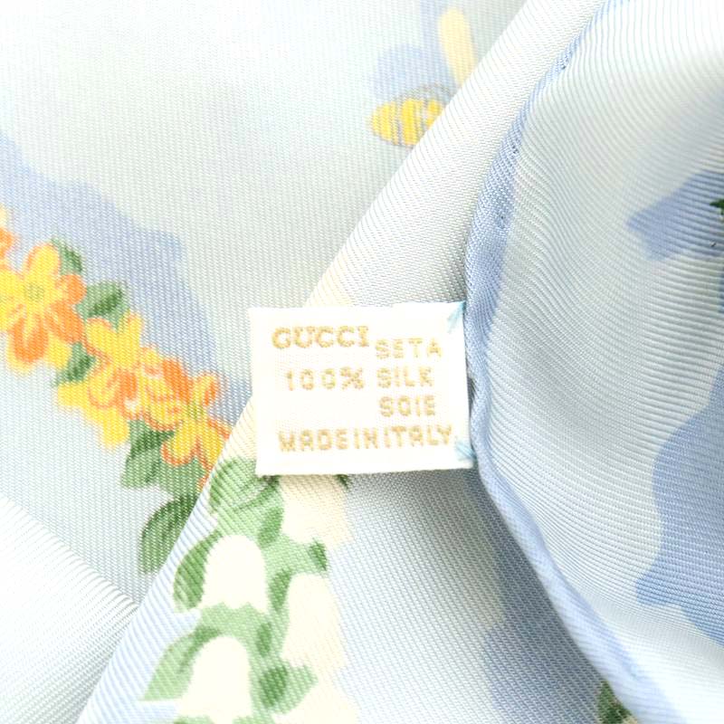 グッチ GUCCI スカーフ 花柄 蝶 シルク 絹 マルチカラー 水色 ライト