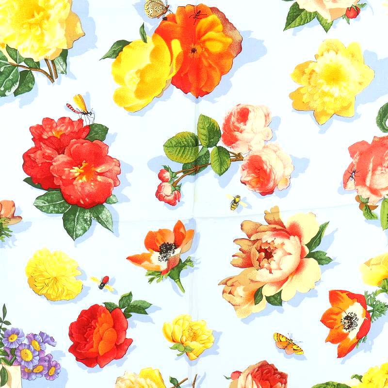 グッチ GUCCI スカーフ 花柄 蝶 シルク 絹 マルチカラー 水色 ライト