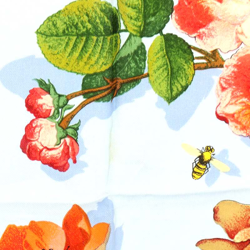 グッチ GUCCI スカーフ 花柄 蝶 シルク 絹 マルチカラー 水色 ライト