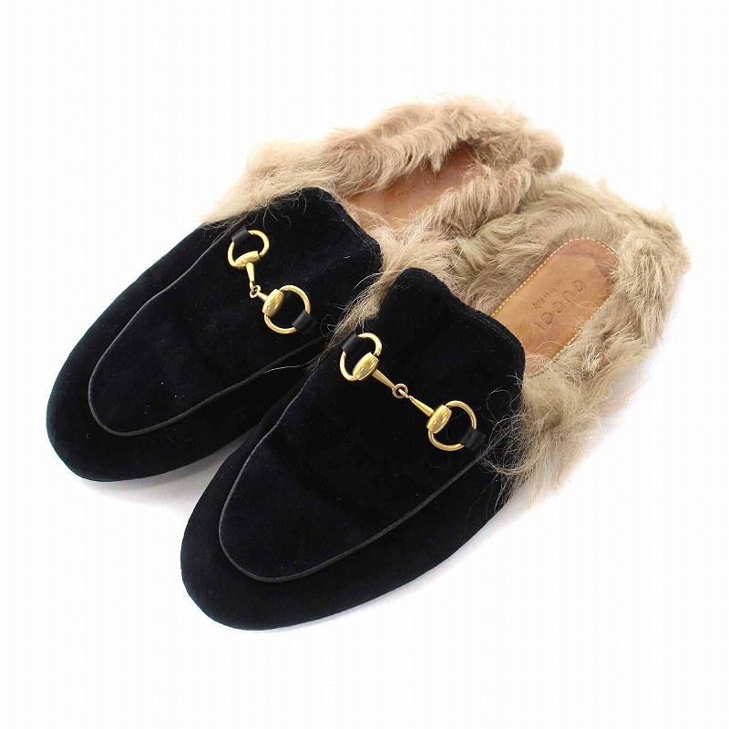グッチ GUCCI プリンスタウン ベロア ファー ホースビット スリッポン  