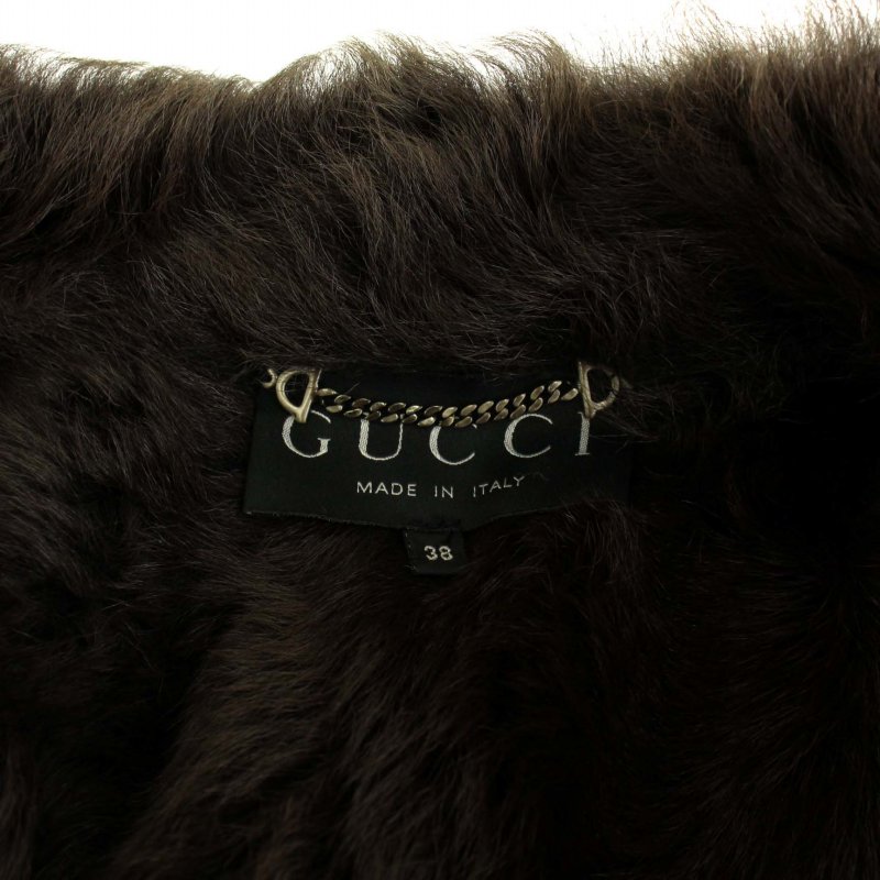 グッチ GUCCI レザーファーコート アウター ミドル フェイクファー 38 