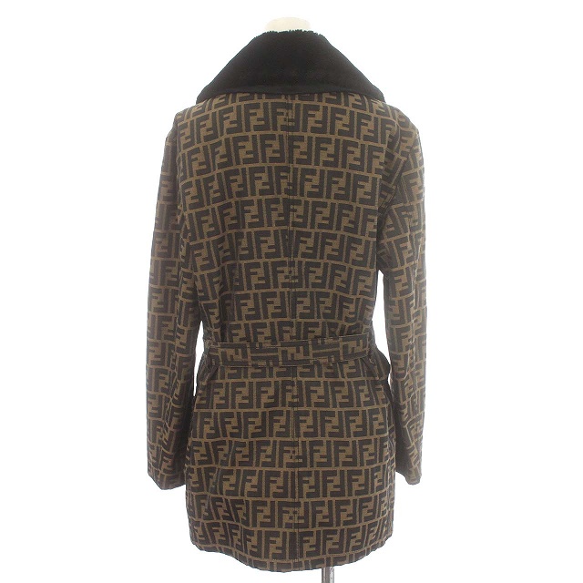 フェンディ FENDI ズッカ柄 コート ボア ジャケット 42 M 茶 ブラウン 