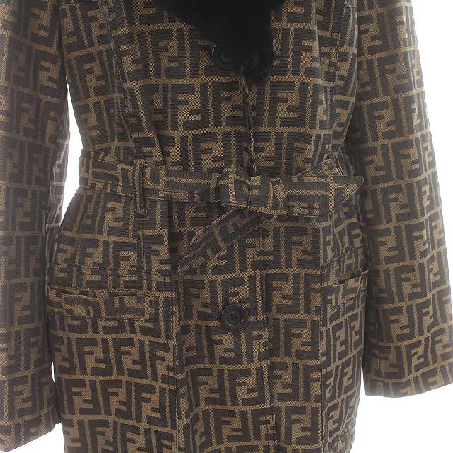 フェンディ FENDI ズッカ柄 コート ボア ジャケット 42 M 茶 ブラウン 