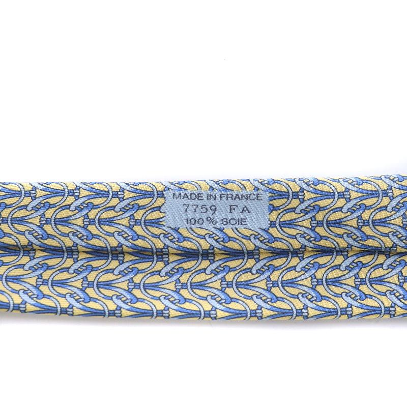 エルメス HERMES ネクタイ レギュラータイ 総柄 絹 シルク 黄色