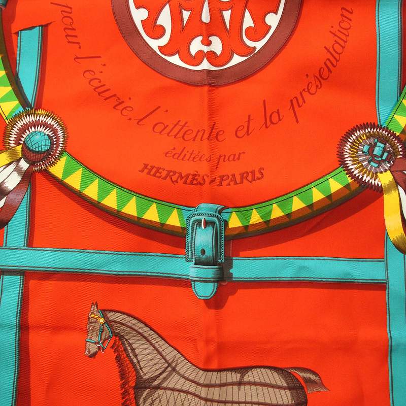 Hermes scarf エルメススカーフ 馬 オレンジ HERMES エルメス カレ90