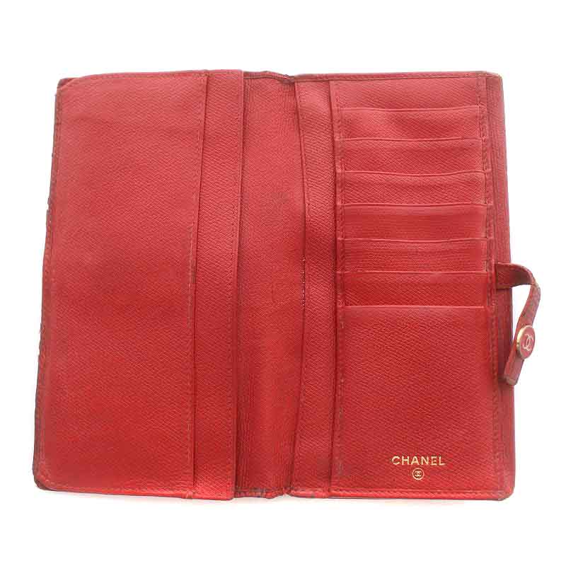 ♡週末お値下げ♡ 美品 シャネル　財布 折り財布　ココボタン Wホック 赤 シャネル CHANEL 長財布 二つ折り 小銭入れ Wホック レザー ココボタン