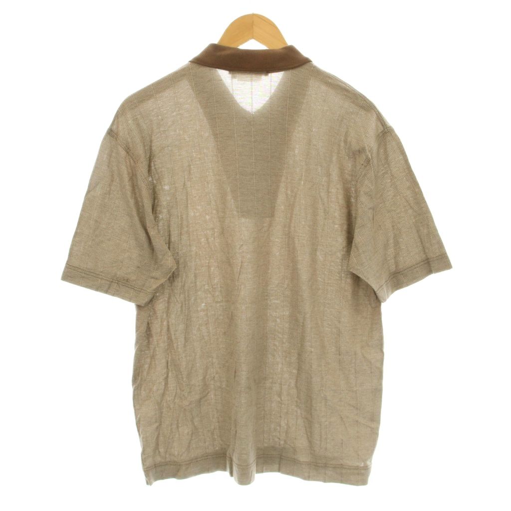 【中古】サルヴァトーレフェラガモ ガンチーニ ポロシャツ カットソー 鹿の子 半袖 ハーフジップ チェック柄 L 茶 サルヴァトーレフェラガモ Salvatore Ferragamo ガンチーニ ポロシャツ