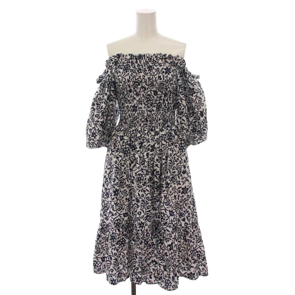 【中古】ポロ バイ ラルフローレン Polo by Ralph Lauren ワンピース ひざ丈 花柄 総柄 長袖 XS ホワイト ネイビー ポロ バイ ラルフローレン Polo by Ralph Lauren ワンピース ひざ丈 花