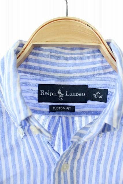 Ralph Lauren リネン素材　ストライプ柄 長袖シャツ ボタンダウン　L ラルフローレン RALPH LAUREN シャツ 長袖 前開き ストライプ