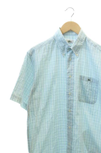 ラコステ Lacoste シャツ 半袖 カジュアル チェック ボタンダウン 3 水色 Ym メンズ 168 ベクトルパーク