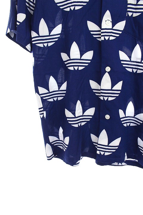 アディダス NIGO アロハシャツ XO トレフォイル 総柄 ネイビー 25周年 アディダス NIGO アロハシャツ XO トレフォイル 総柄 ネイビー