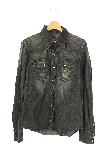 ナンバーナイン NUMBER (N)INE 07AW デニムシャツ 長袖 USED加工 2 黒 
