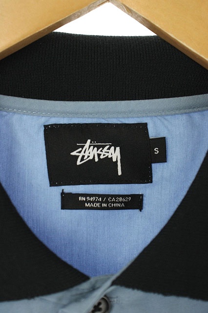 ステューシー STUSSY シャツ 半袖 ロゴ 刺繍 S 青 ブルー /DF