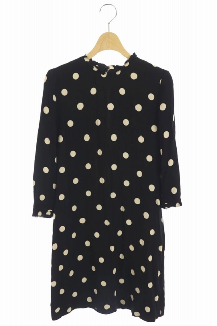 ケイトスペード KATE SPADE ワンピース ひざ丈 ドット柄 七分袖 2 黒 
