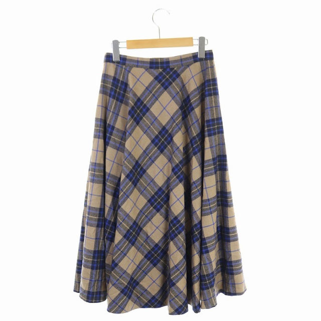 ユナイテッドアローズ United Arrows スカート ロング フレア チェック 38 ベージュ 青 Ao レディース 169 ベクトルパーク