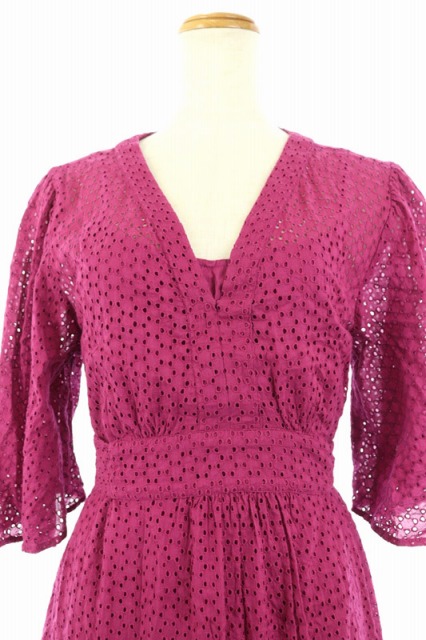 ヌキテパ Ne Quittez Pas ワンピース ロング 半袖 レース フレア ティアード キャミソール付き ウエストリボン ピンク ラズベリー Es レディース 169 ベクトルパーク