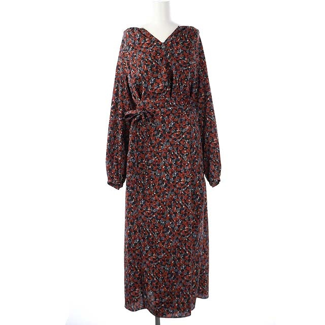 リエス Liesse ワンピース ロング マキシ丈 長袖 総柄 インナーキャミワンピ付き テラコッタ 黒 グレー Hh レディース 169 ベクトルパーク