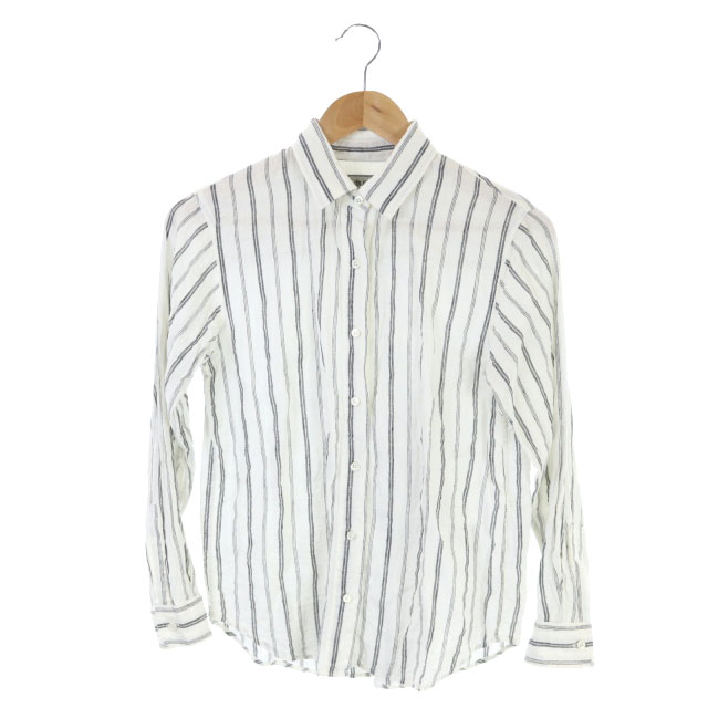 ナノユニバース Nano Universe ストライプシャツ ブラウス フレンチリネン 長袖 36 白 ホワイト 黒 ブラック Hs レディース 169 ベクトルパーク