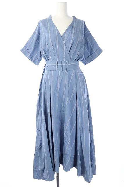 フレイアイディー Fray I D 19ss ワンピース 半袖 フレア ロング ストライプ カシュクール ベルト付き 1 青 水色 ブルー ライトブルー レディース 169 ベクトルパーク