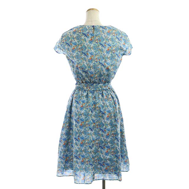 ビームスライツ Beams Lights 花柄ワンピース フレア ひざ丈 フレンチスリーブ 36 青 ブルーマルチカラー Hs レディース 169 ベクトルパーク