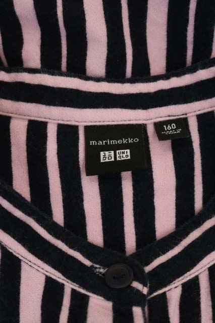 マリメッコ Marimekko ユニクロ Uniqlo ワンピース ひざ丈 長袖 ストライプ 160 ピンク 黒 ブラック Df キッズ 169 ベクトルパーク