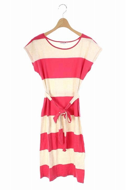 マリメッコ Marimekko ワンピース ロング ボーダー ベルト付き フレンチスリーブ Xs ピンク Ha レディース 169 ベクトルパーク