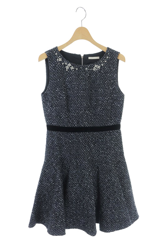 アベニールエトワール Aveniretoile ワンピース ひざ丈 ノースリーブ ツイード ビジュー 34 白 ホワイト 黒 ブラック Yw4 レディース 169 ベクトルパーク