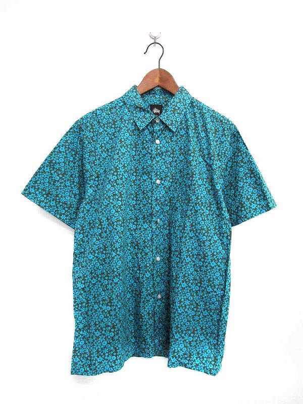 ステューシー STUSSY シャツ スタンダード 総柄 半袖 M 青 緑 /KN 