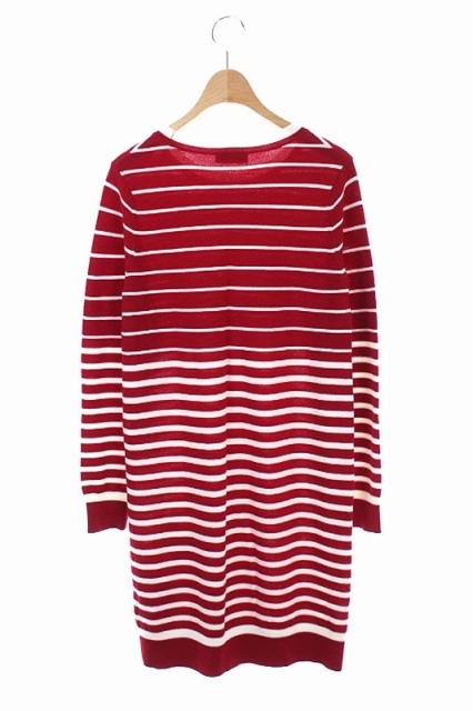 ラコステ Lacoste ワンピース ひざ丈 ニット ボーダー 長袖 36 赤 白 Ys レディース 169 ベクトルパーク