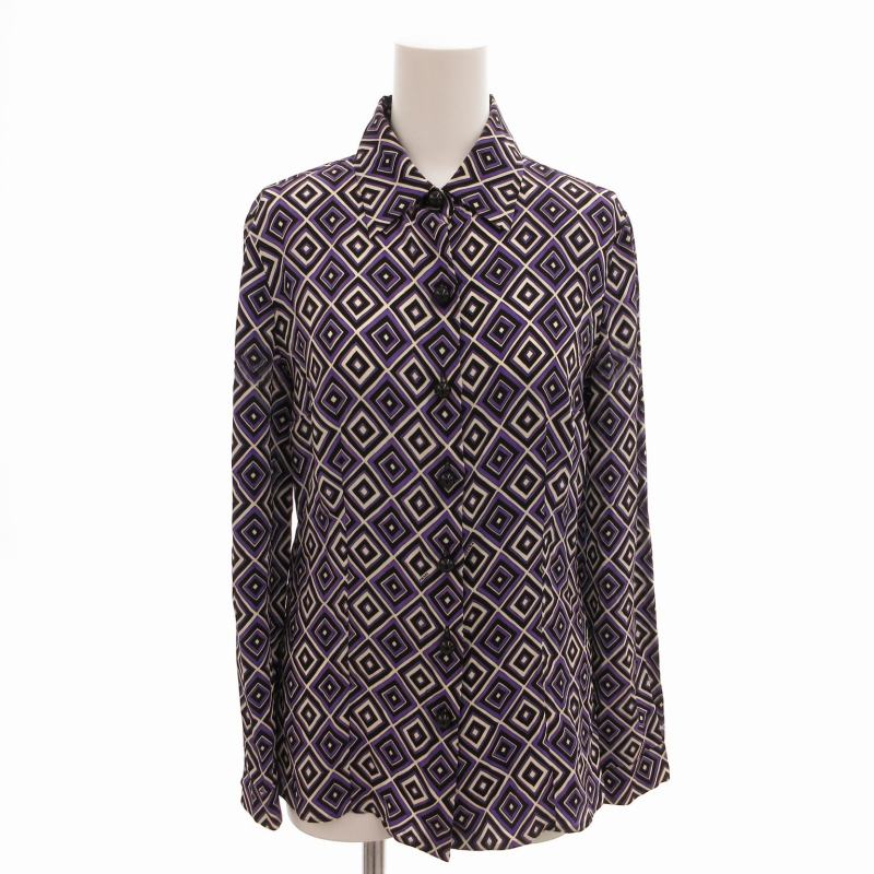 PRADA プラダ シャツ 40 絹 シルク100％ 長袖 総柄 レディース AY6381A59 PRADA - PRADA プラダ シャツ 40 絹 シルク100％ 長袖 総柄