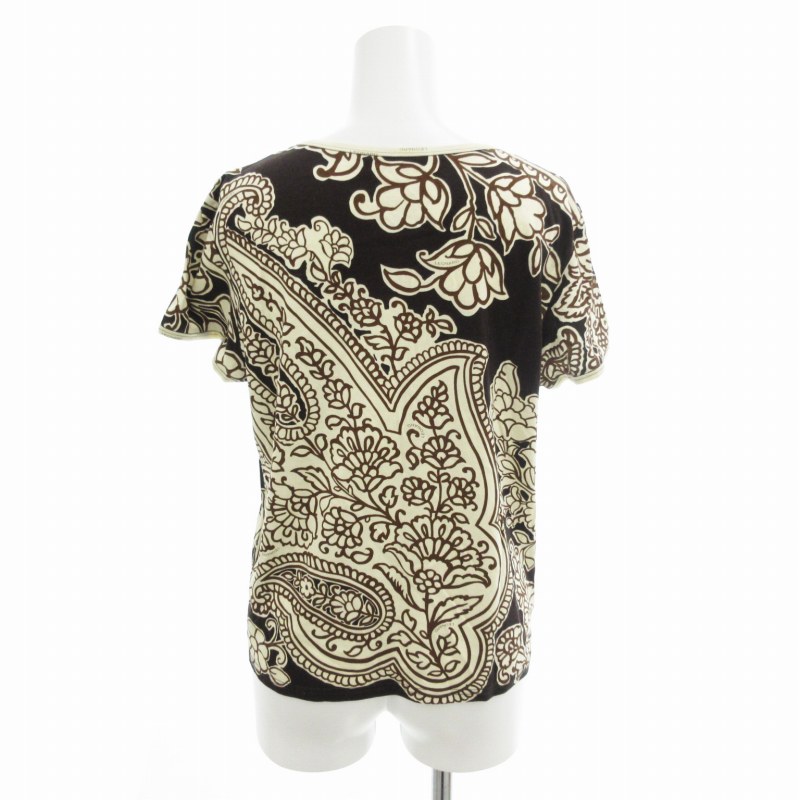 レオナール LEONARD 花柄 半袖 Vネック カットソー Tシャツ 綿100％ L