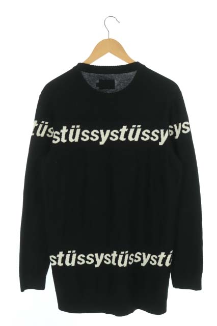 ステューシー STUSSY ニット セーター クルーネック ロゴ 長袖 M 黒 