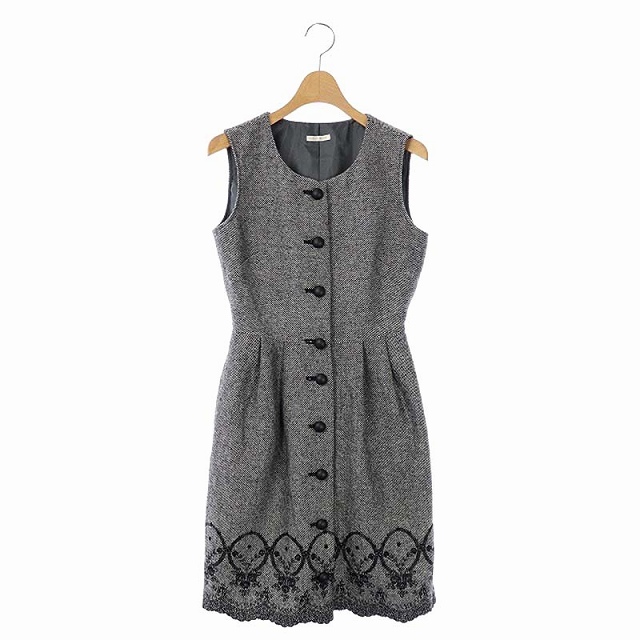 レストローズ L Est Rose ワンピース ツイード ひざ丈 ノースリーブ 2 黒 白 Kn レディース 169 ベクトルパーク