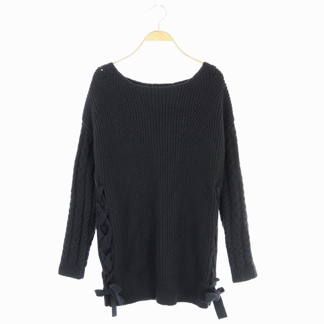 デプレ Des Pres トゥモローランド ニットワンピース タイト ミニ チュニック ウール サイドレースアップ 長袖 S 黒 ブラック Hs レディース 169 ベクトルパーク