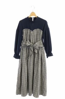 オリーブデオリーブ Olive Des Olive ワンピース ロング 切替 長袖 チェック F 紺 白 Ao レディース 169 ベクトルパーク オリーブデオリーブ Olive Des Olive ワンピース ロング 切替 長袖 チェック F 紺 白 Ao レディース 169 ベクトルパーク