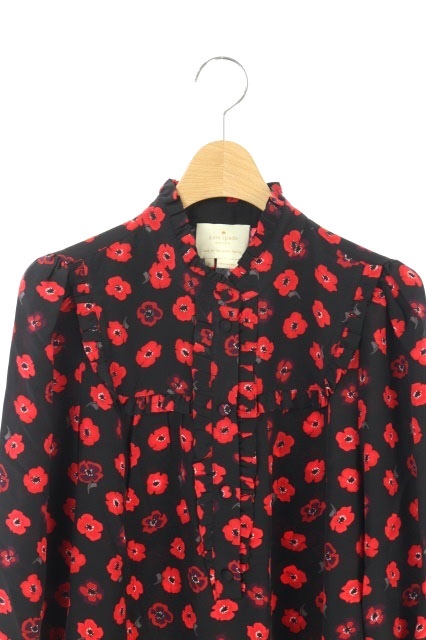 ケイトスペード Kate Spade ワンピース シャツワンピ シルク 長袖 花柄 ひざ丈 S 黒 赤 Oumu0948 Mn Os レディース 170 ベクトルパーク