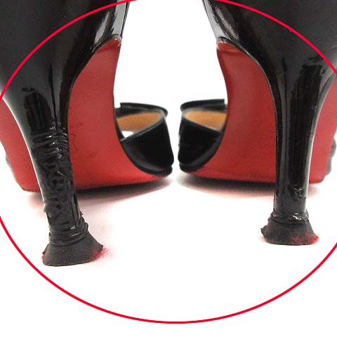 クリスチャンルブタン Christian louboutin ミュール サンダル ピンヒール リボンモチーフ パテント 36.5 黒 /YO22 レディース 送料含む ルブタン 赤リボンミュール サンダル