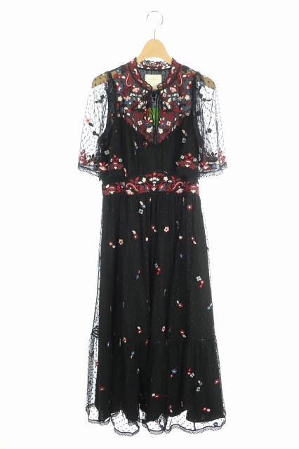 未使用品 ケイトスペード Kate Spade 18aw Camelia Embroidered Midi Dress ワンピース チュール 刺繍 ドット ロング 半袖 4 黒 Ha Os レディース 170 ベクトルパーク
