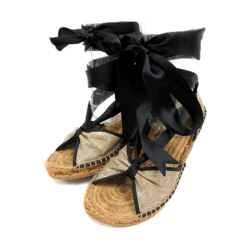 カルザノール Calzanor サンダル レースアップ ウェッジソール リボン 36 黒 ベージュ Sr9 レディース 170 ベクトルパーク