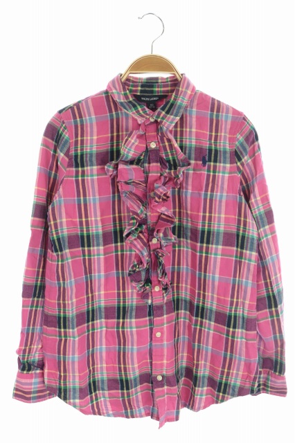 ラルフローレン RALPH LAUREN シャツ フリル チェック 長袖 キッズ 150 