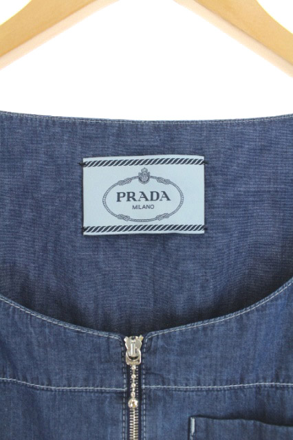 プラダ Prada ワンピース デニム ひざ丈 長袖 40 青 Hk Os レディース 170 ベクトルパーク
