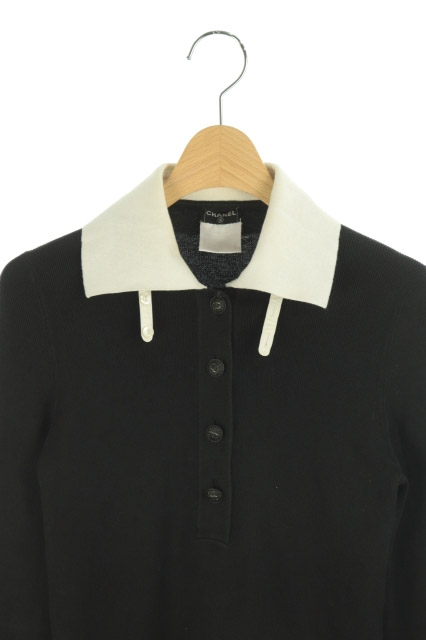 シャネル CHANEL ニット ポロシャツ 長袖 黒 /DF □OS レディース 170 