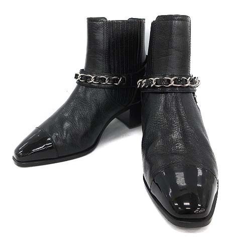シャネル CHANEL 18AW ショートブーツ サイドゴア チェーン ココマーク 