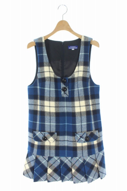 バーバリーブルーレーベル　ノースリーブ　ミニワンピース　リボン　チェック柄　38 バーバリーブルーレーベル BURBERRY BLUE LABEL ワンピース