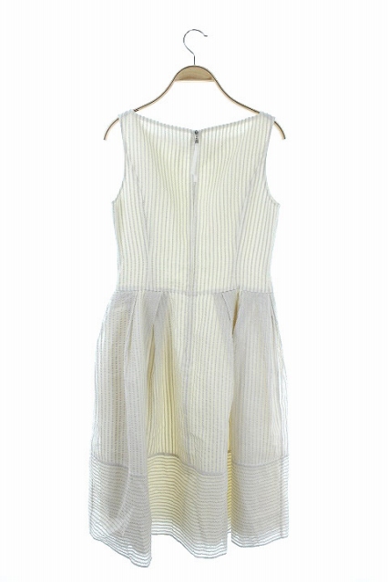 フォクシーブティック Foxey Boutique ワンピース シルク ノースリーブ フレア タック 膝丈 スクエアネック 38 白 グレー Os レディース 170 ベクトルパーク