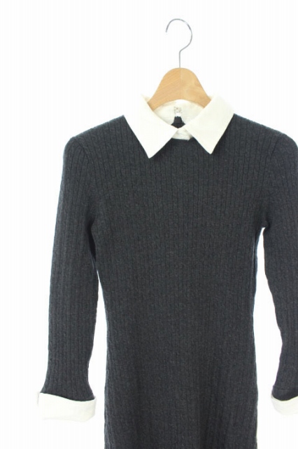 ローレンラルフローレン Lauren Ralph Lauren ワンピース ニット 長袖 タイト 膝丈 襟付き Xxs グレー 白 Os レディース 170 ベクトルパーク