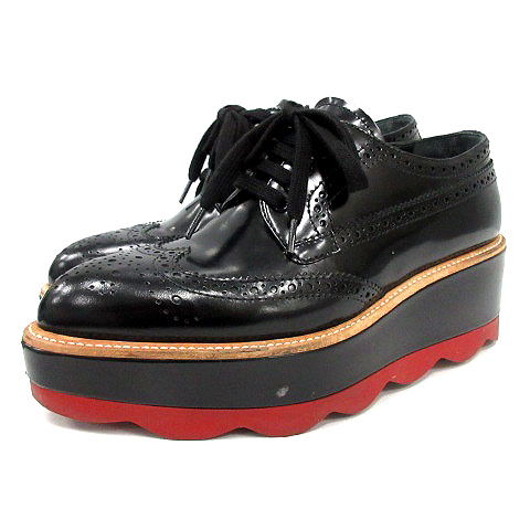 プラダ PRADA シューズ レースアップ 厚底 レザー プラットフォーム 