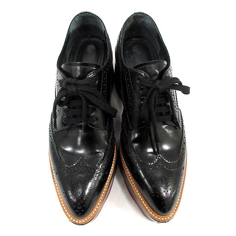 PRADA 黒 レースアップ革靴 厚底 歩き回れる